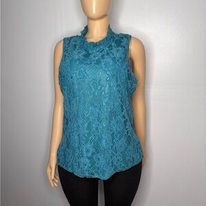 Nanette Lepore Teal Lace Sleeveless Mock Neck Camisole
